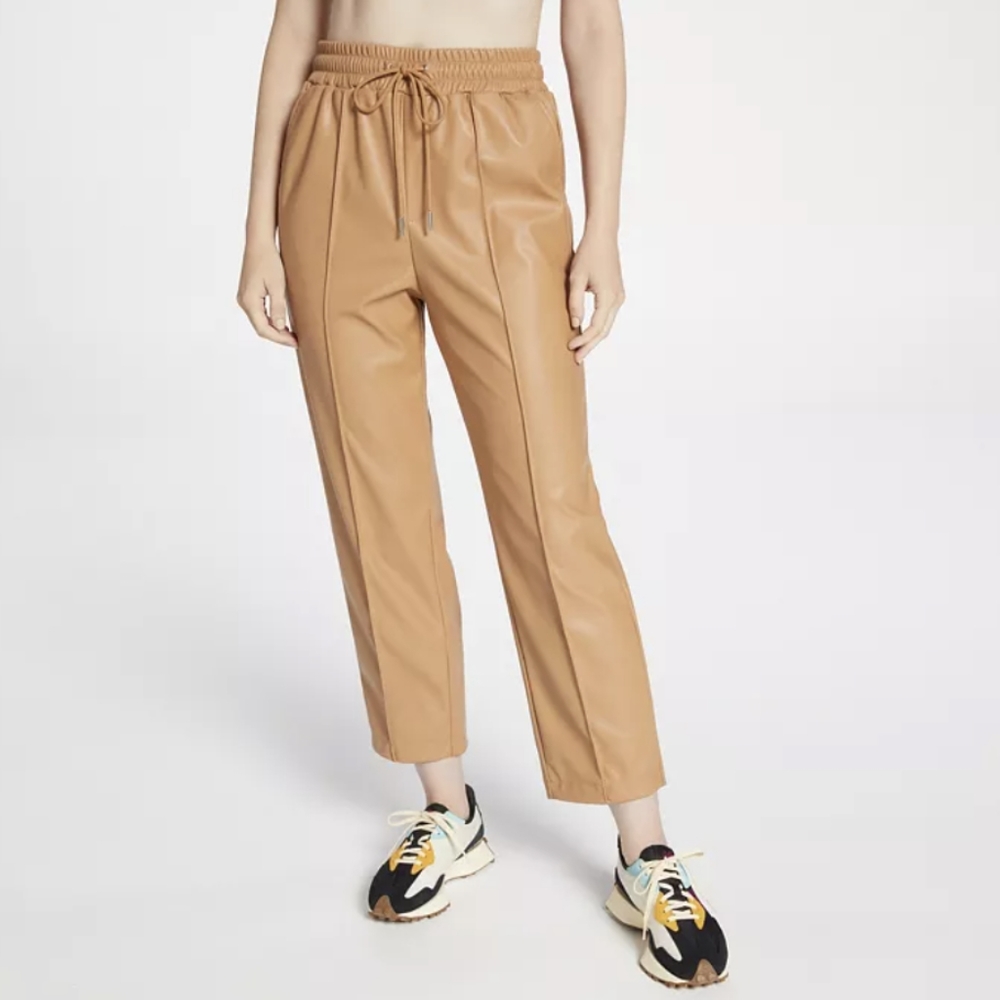 CALIA Straight Leg Faux Leather Pintuck Pants